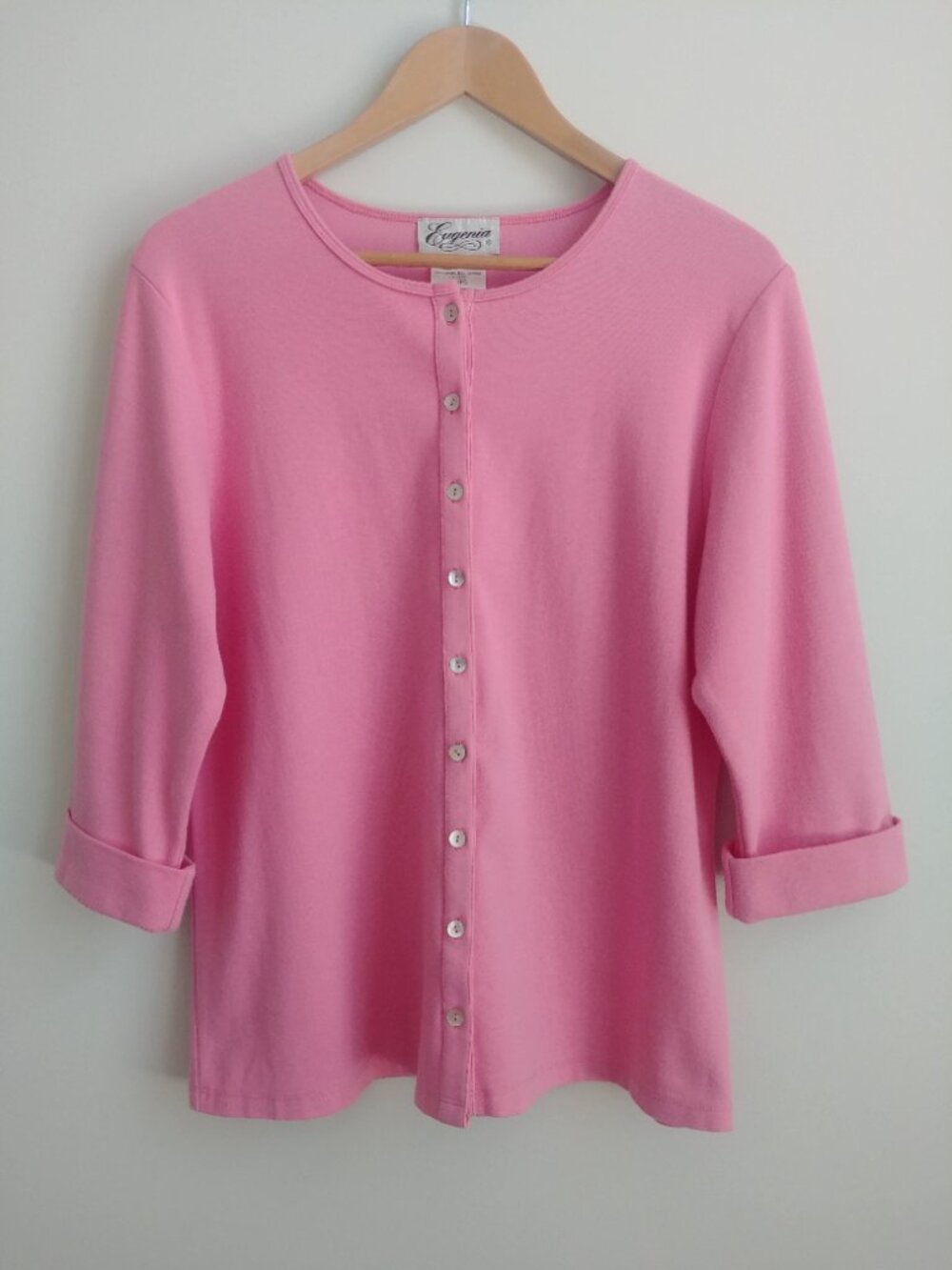 Vintage XL made in Vancouver Canada cotton cardigan sweater bubblegum pink